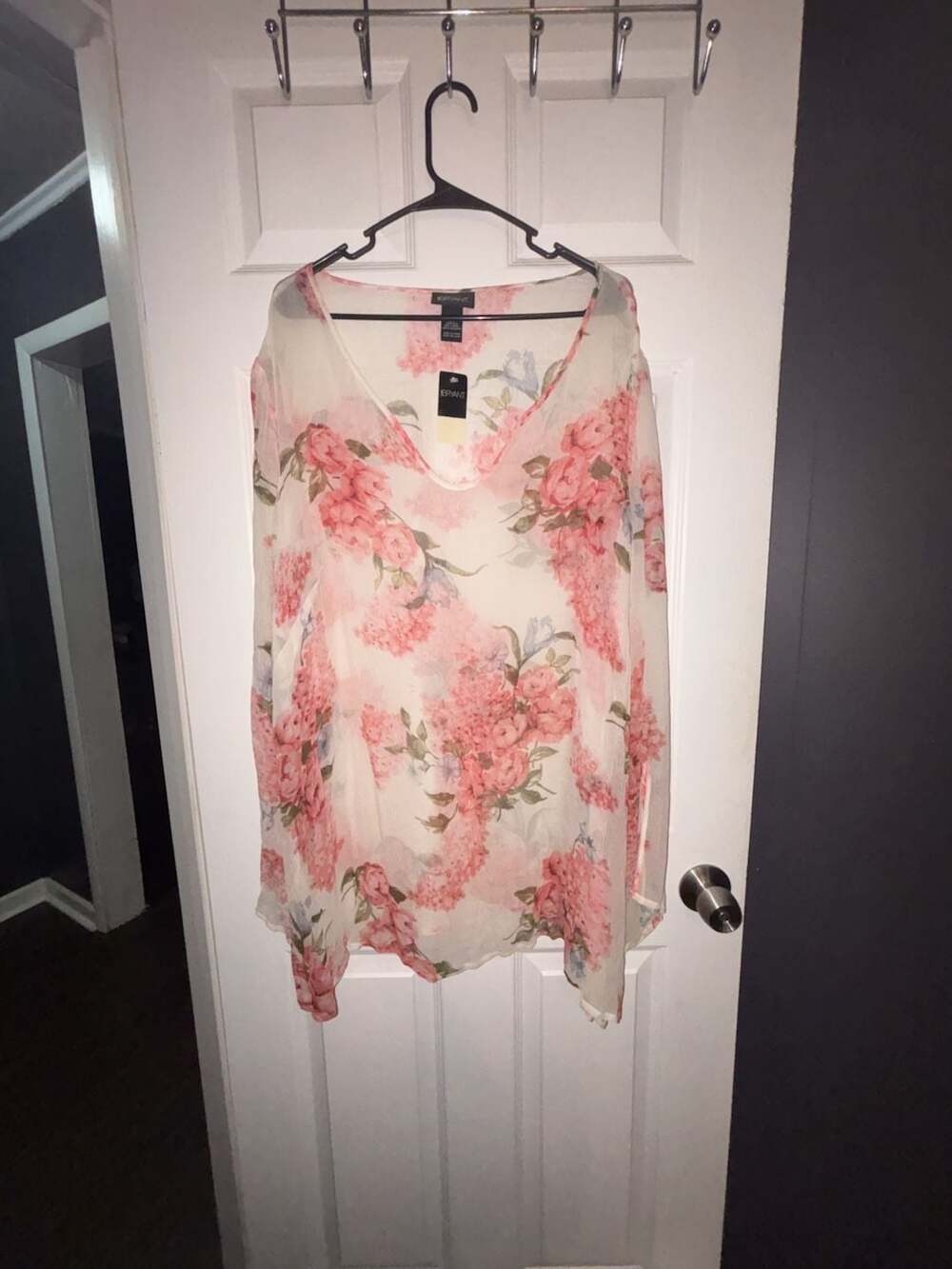Lane Bryant Floral Print V-Neck Long Sleeve Chiffon Tunic Blouse
